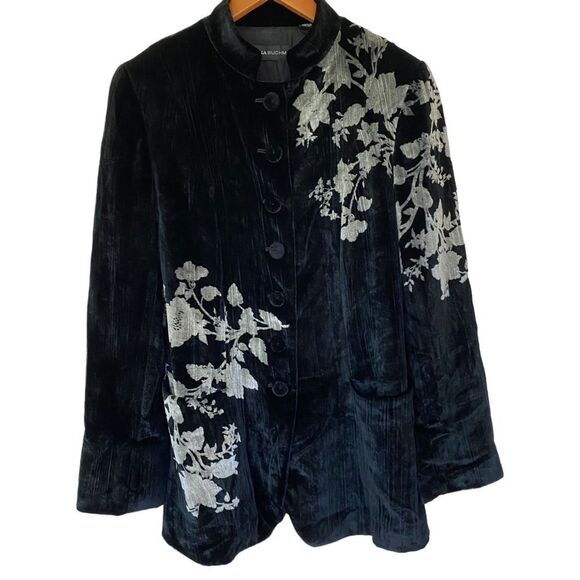 Dana Buchman Black and Silver Floral Jacket - Picture 1 of 13
